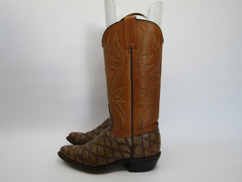 ACME Womens Size 5 C Wide Width Brown Leather Exotic Print Cowboy Western Boots